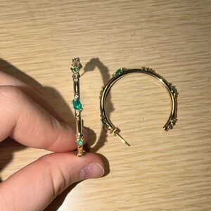 Kendra Scott Gold Hoop Earrings with Green Gem Accents